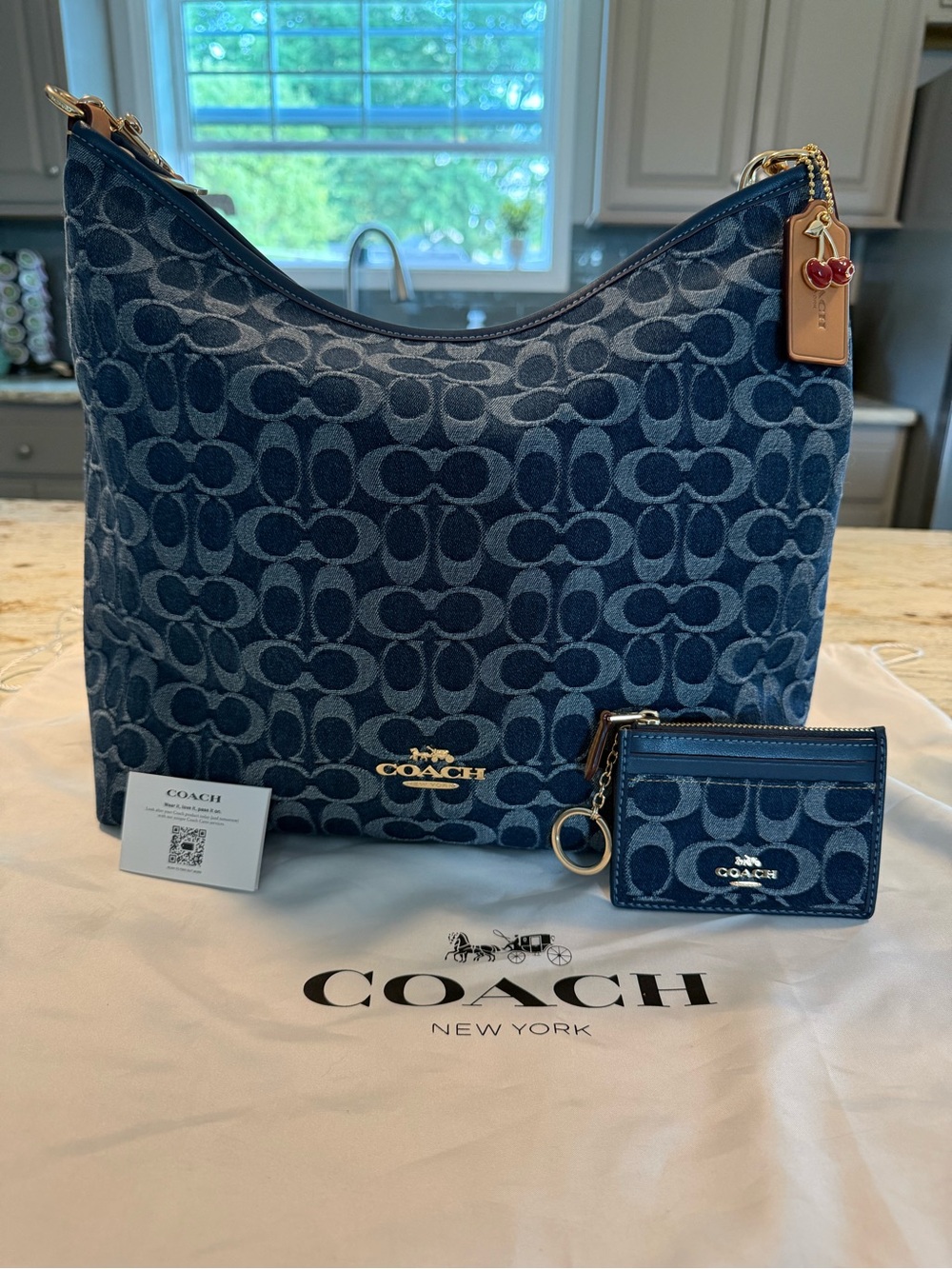 COACH Large Laure Signature Denim Hobo with Card Case and Gold Accents
